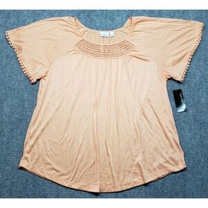 Kim Rogers Blouse Womens L Light Pink Cantaloupe E-Palm Beach Round Neck New